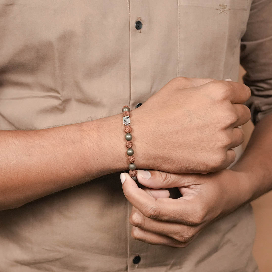 Orignal Rudraksha with Pyrite Beads Bracelet