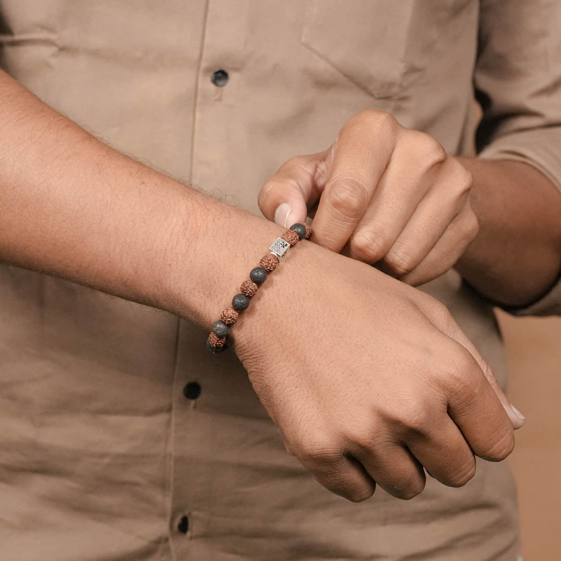 Orignal Rudraksha with Lava Beads Bracelet