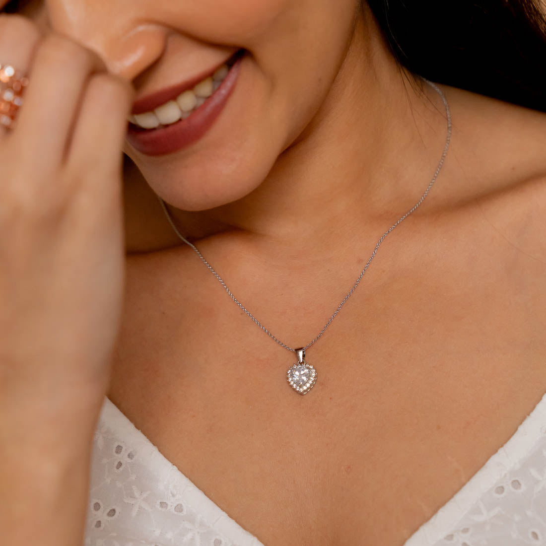 Silver Set Chain Pendant and Earrings with Sparkling Stones for Women