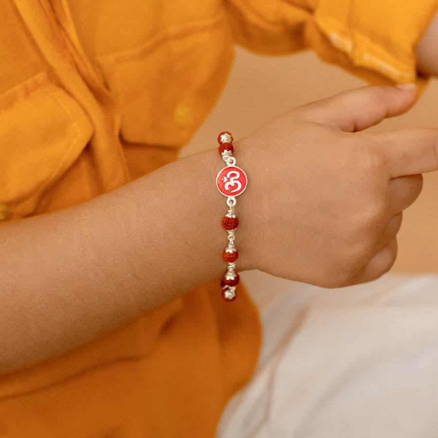 Real Rudraksha Silver Bracelet with Om Single Line for Kids