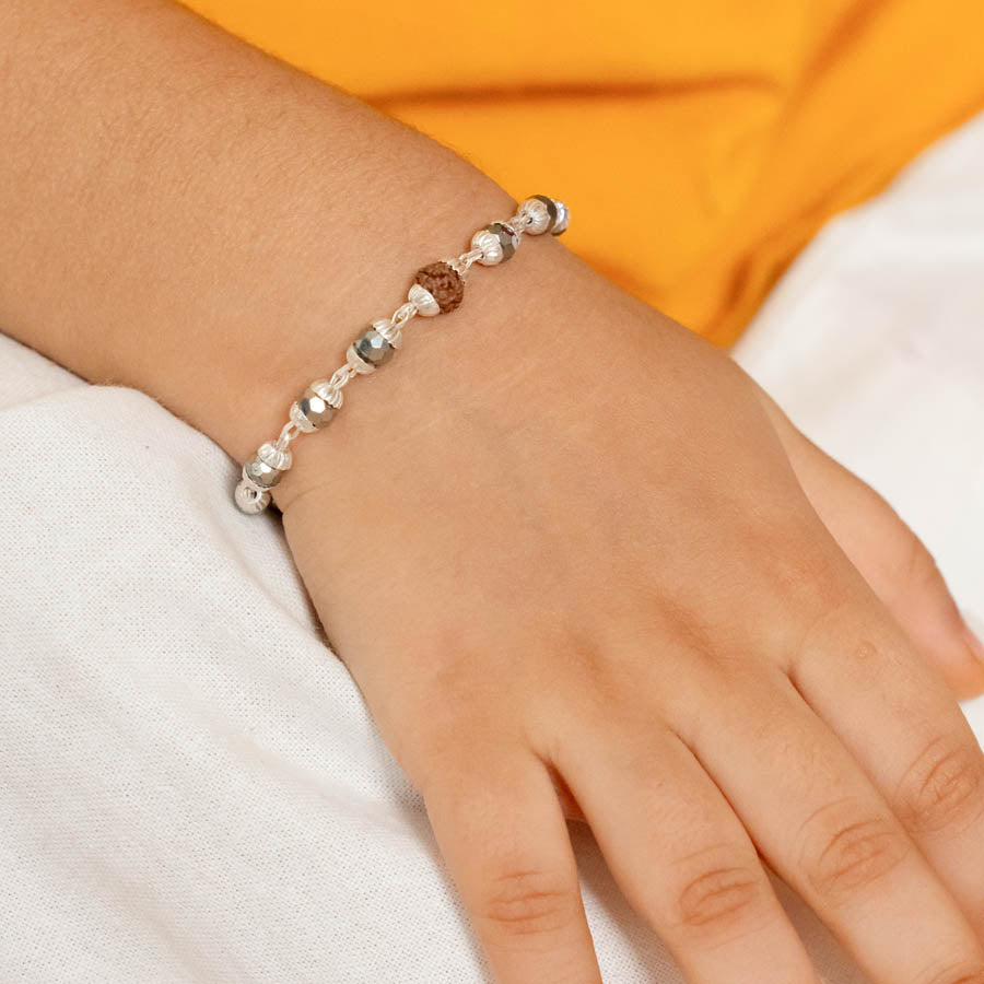 Orignal Rudraksha Multicolor Silver Beads Nazariya for Kids