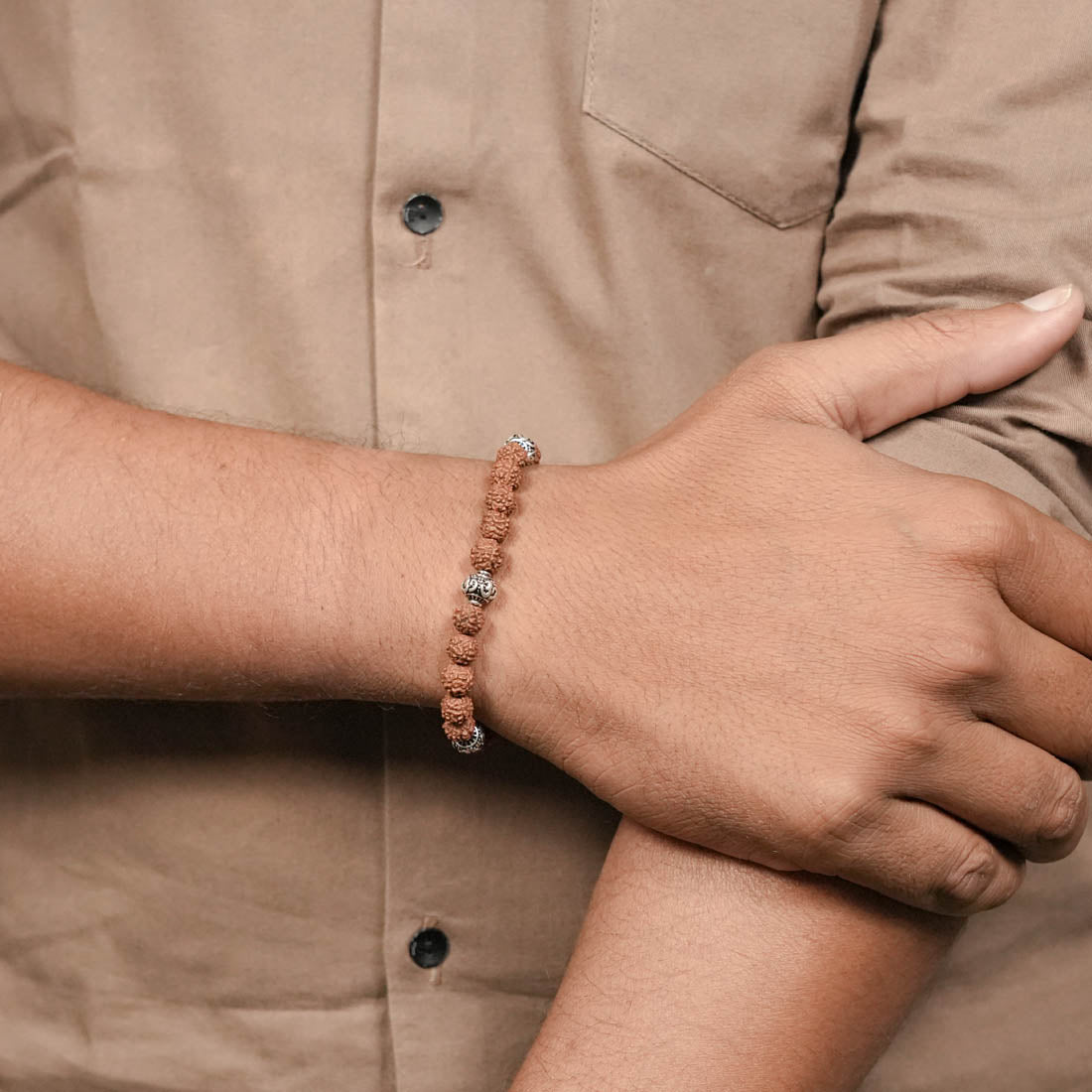 Orignal Rudraksha with Om Silver Beads Bracelet