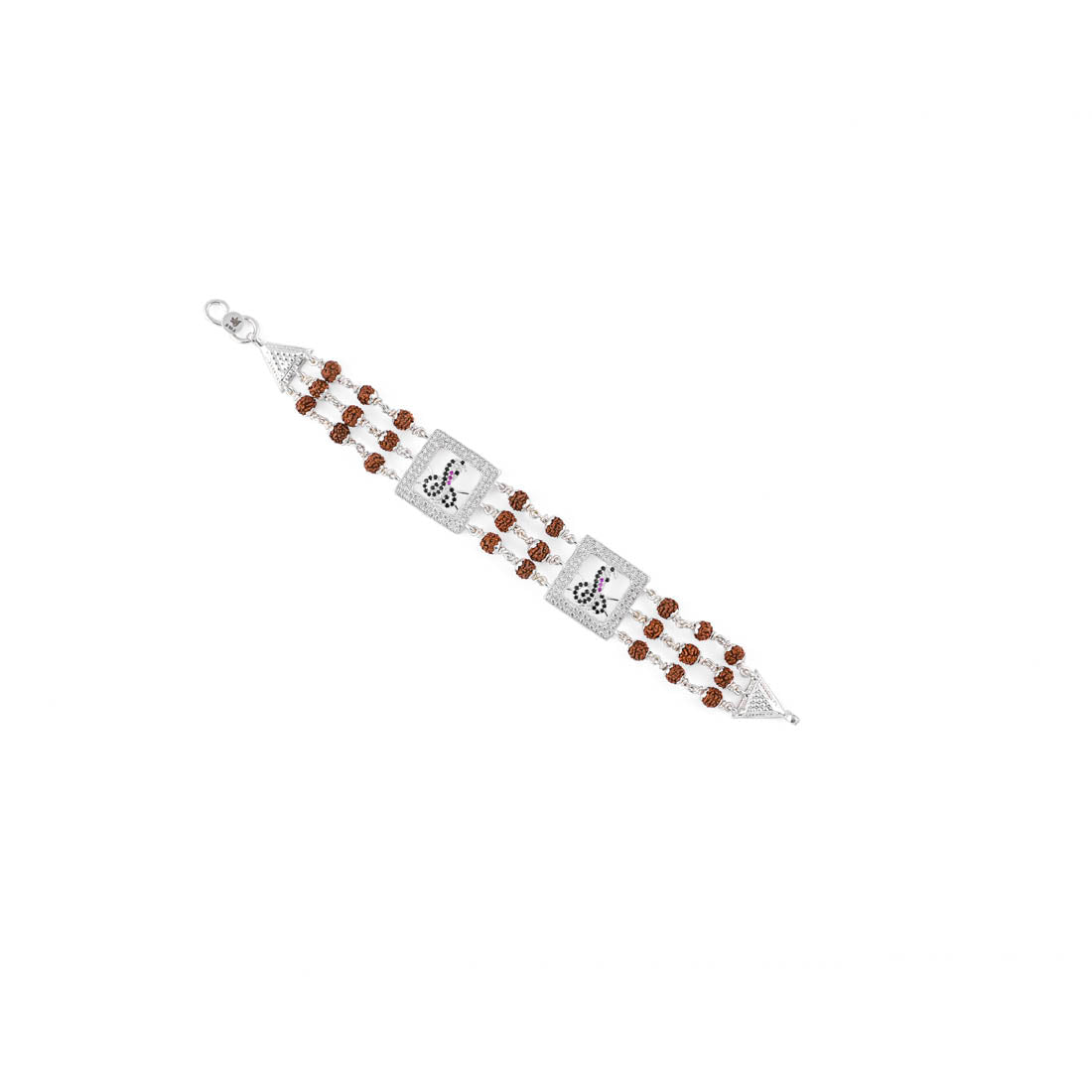 Rudraksha Silver Two Goga Triple Line Bracelet