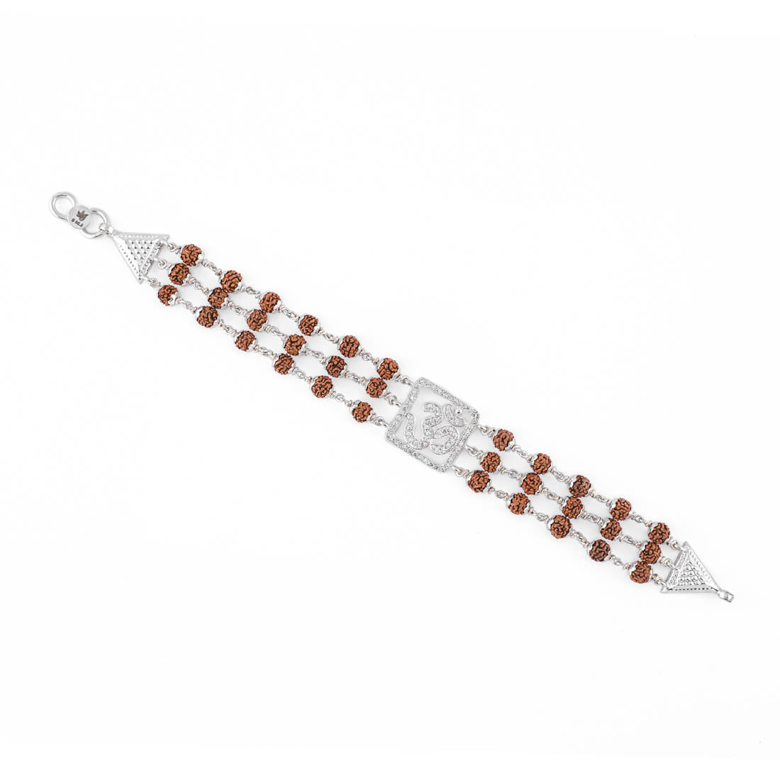 Rudraksha Silver Om Triple Line Bracelet