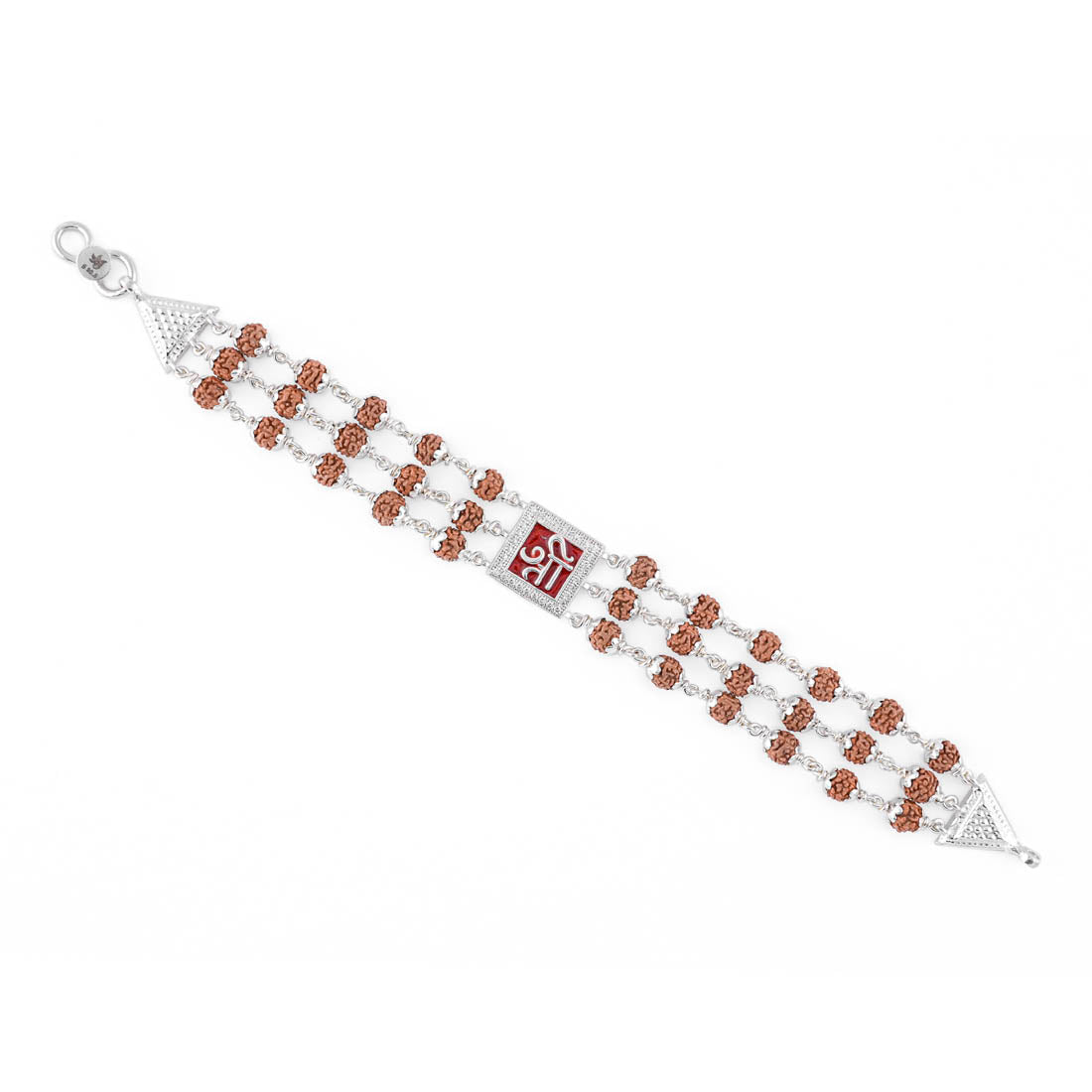 Rudraksha Silver Shree in Red Triple Line Bracelet