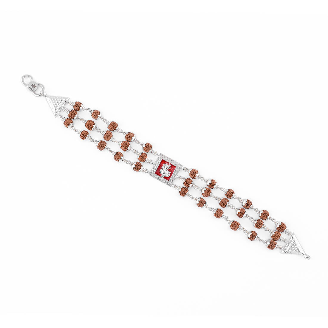 Rudraksha Silver Ganesh in Red Triple Line Bracelet