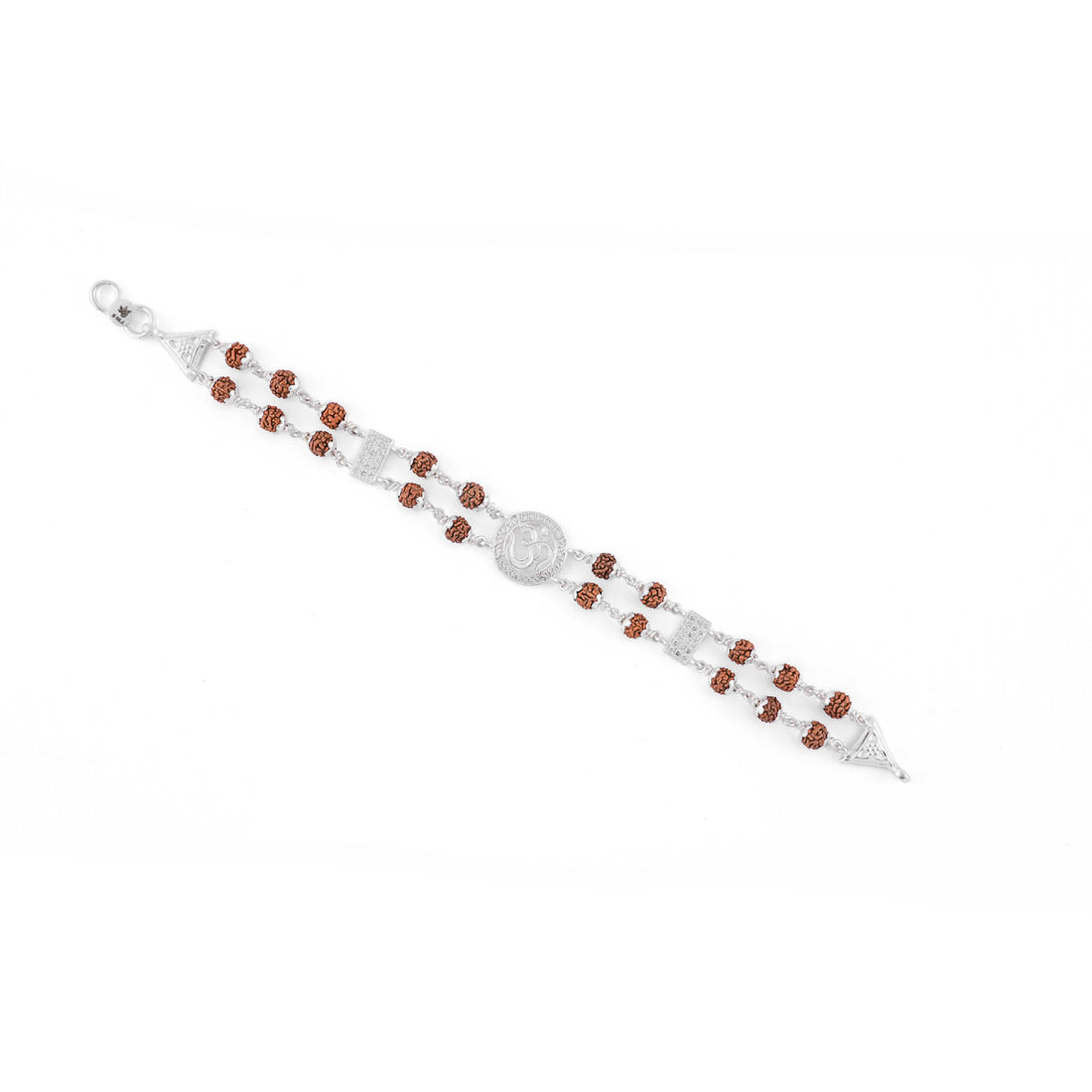 Rudraksha Silver Double Line Bracelet with Central Om