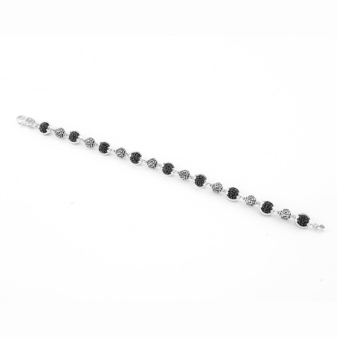 Rudraksha Silver Om Beads Capping Bracelet