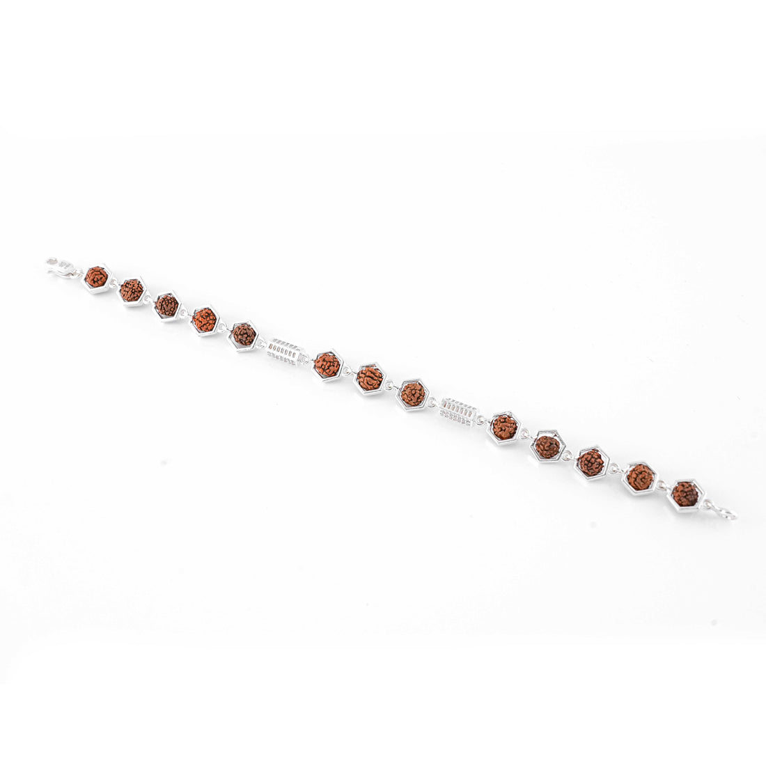 Rudraksha Silver Hexagon Ring Beads Bracelet