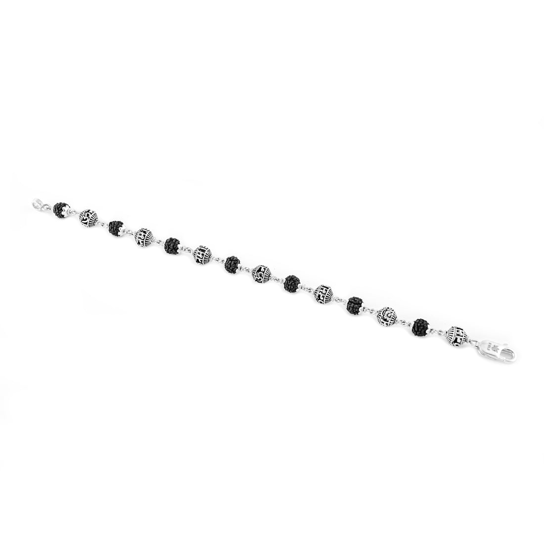 Rudraksha and Om Namah Shivay Silver Beads Bracelet