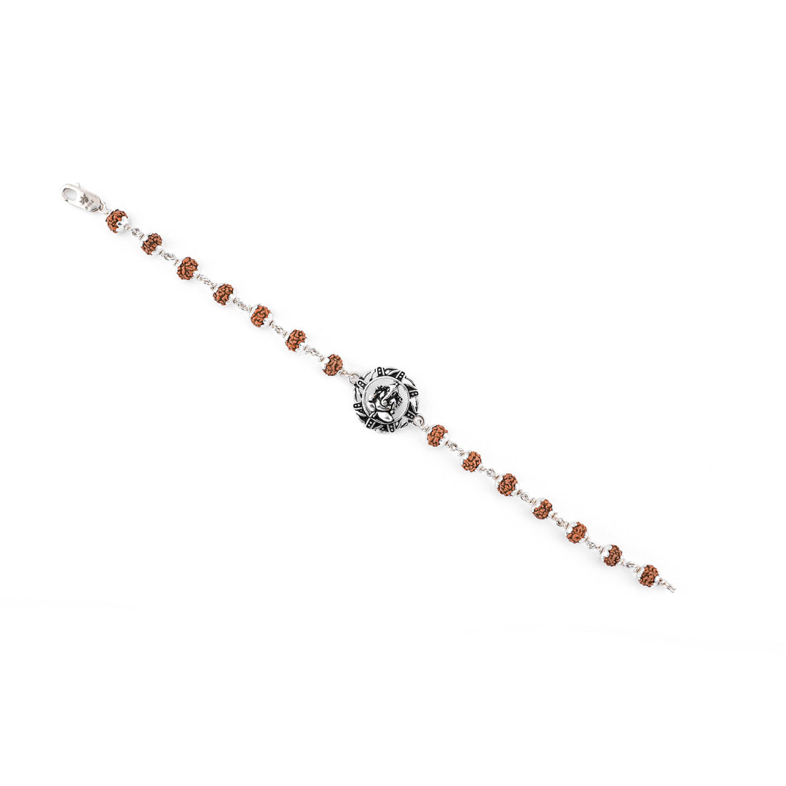 Silver Rakhi with Ganesh in a Designer Circular Sphere and Single Line Rudraksha