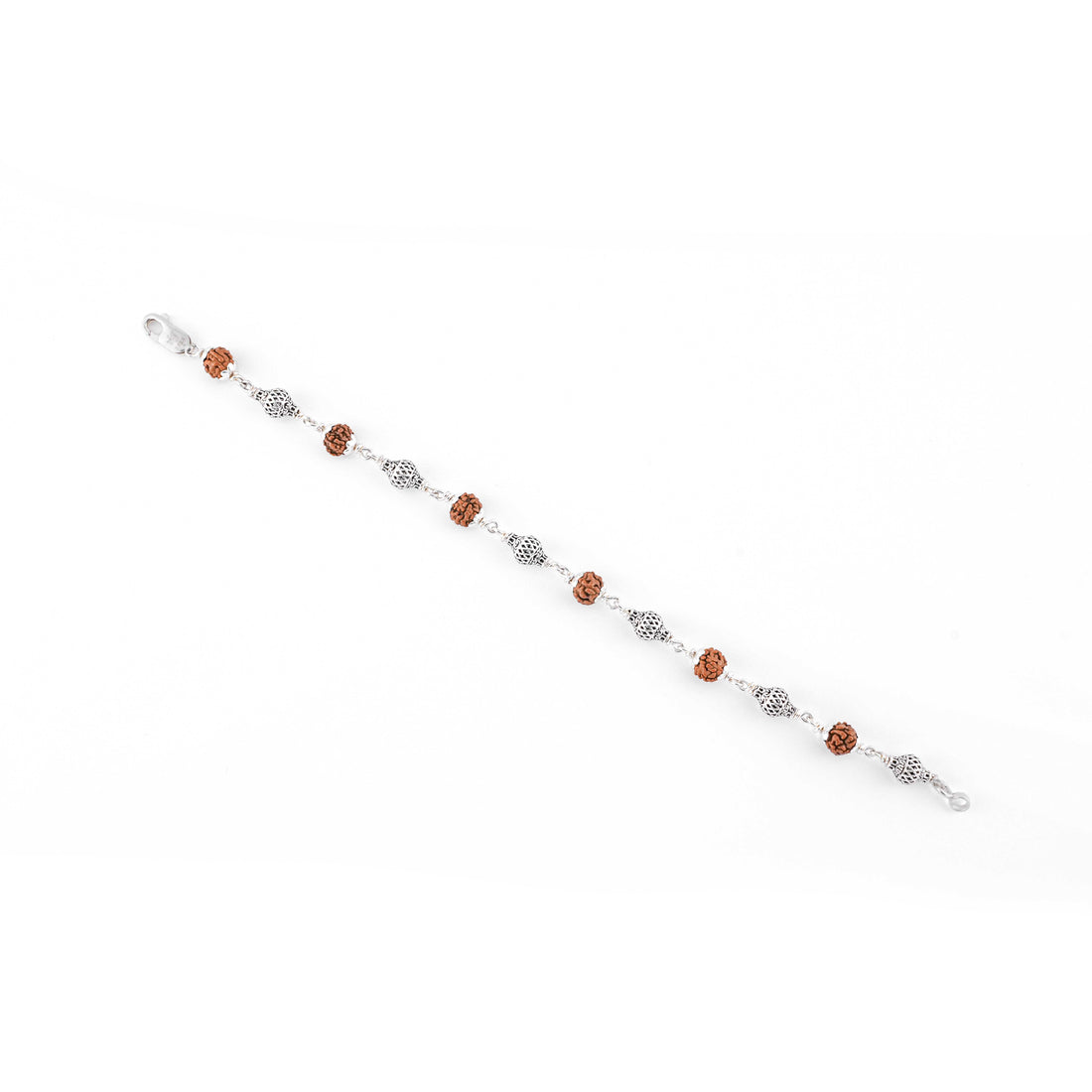 Rudraksha and Hollow Mesh Silver Beads Bracelet