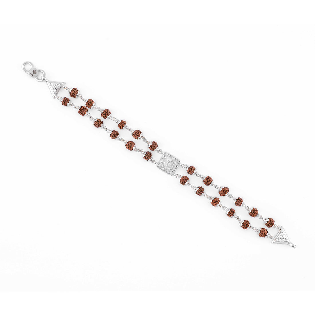 Silver Rakhi with Rudraksha, Square Diamond, and Om, Double Line Design