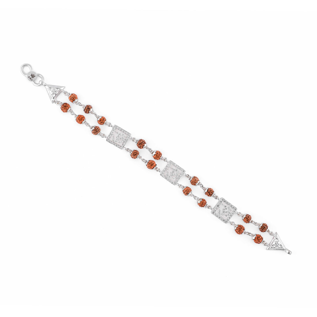 Classy Silver Rakhi with Rudraksha and Three Om, Double Line Design