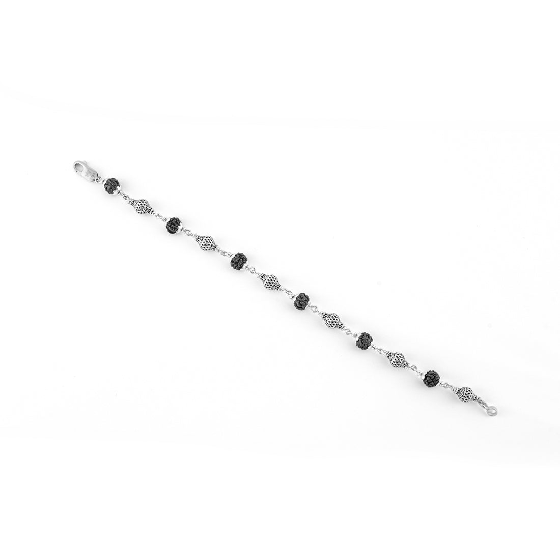 Rudraksha and Hollow Mesh Silver Beads Bracelet