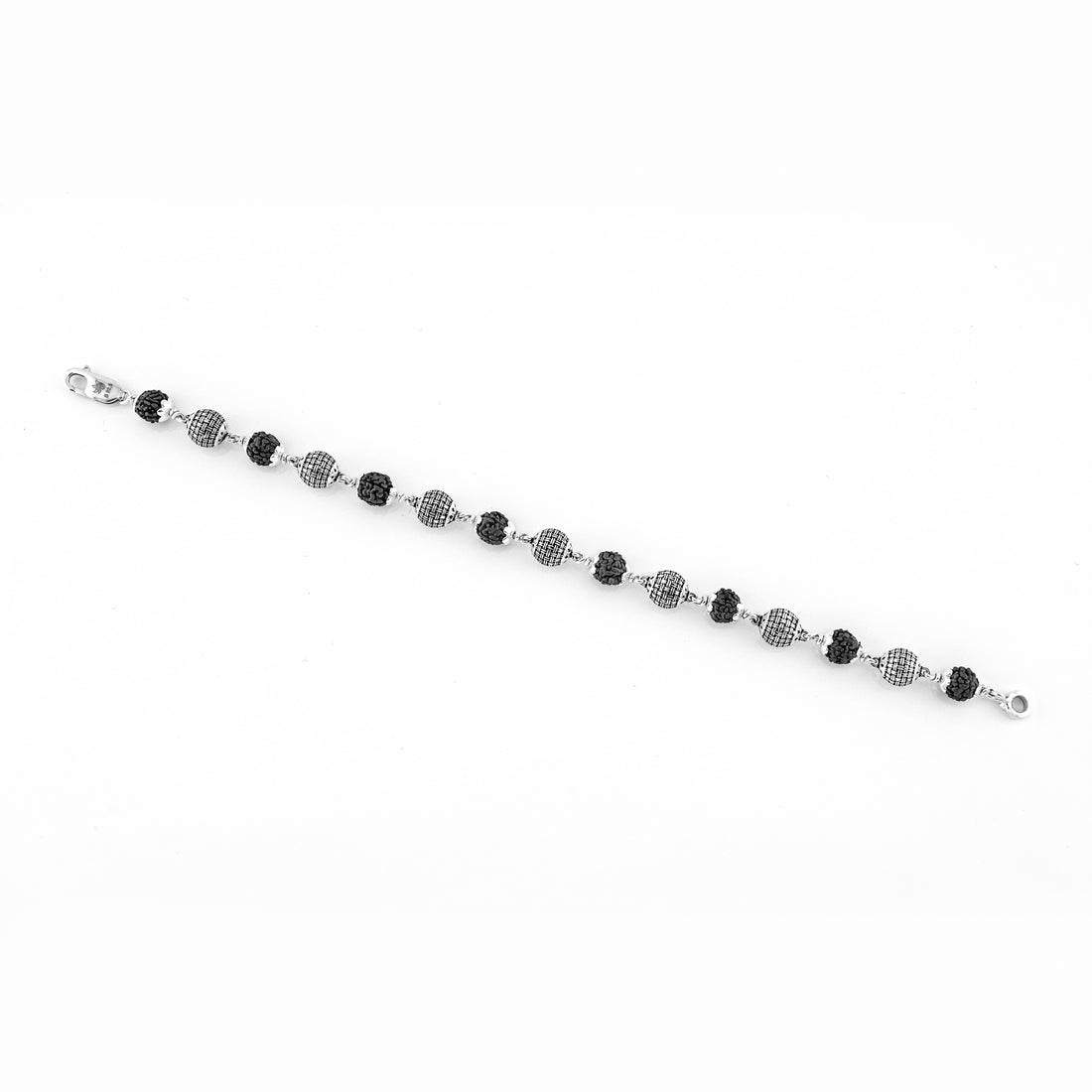 Rudraksha Silver Textured Round Beads Bracelet