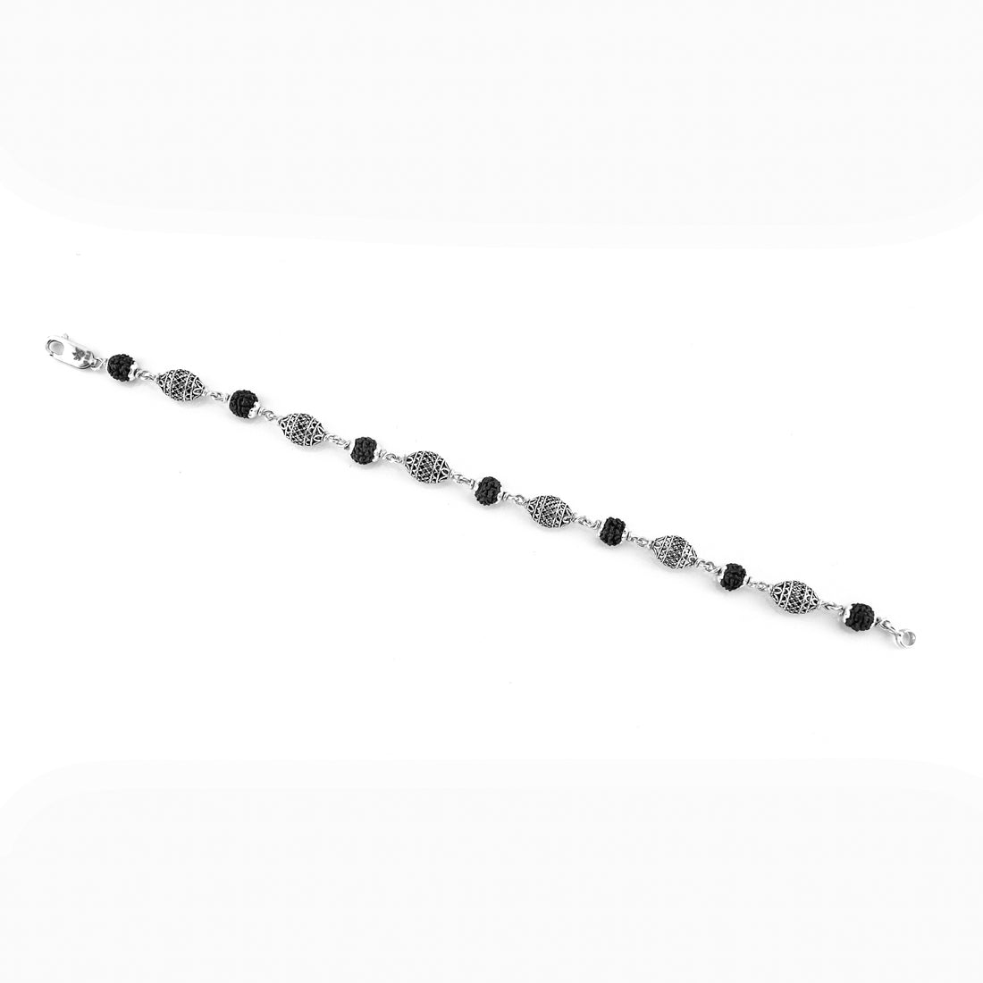 Rudraksha and Cylindrical Silver Beads Bracelet
