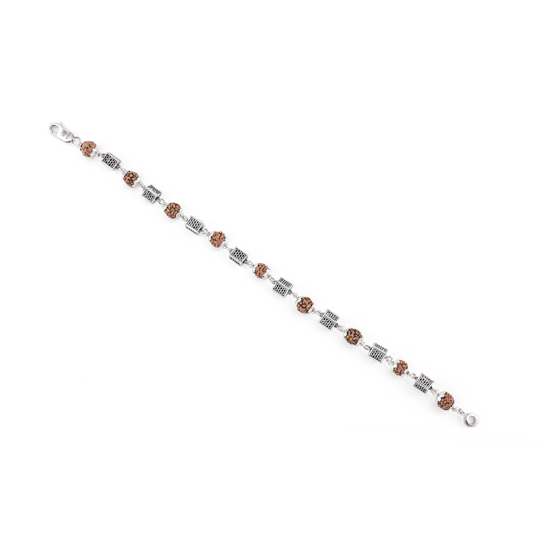 Silver Rakhi with Square Cylinder Rudraksha Beads