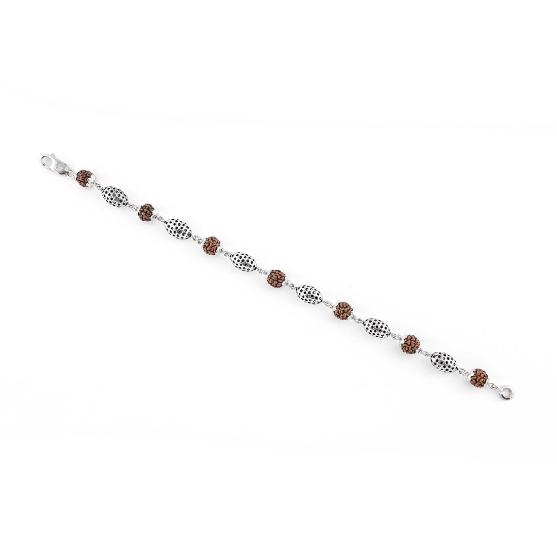 Rudraksha Silver Hollow Oval Beads Bracelet.