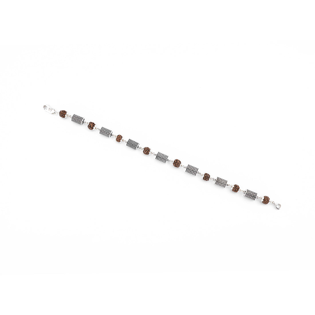 Silver Rakhi with Rudraksha and Hollow Cylindrical Beads