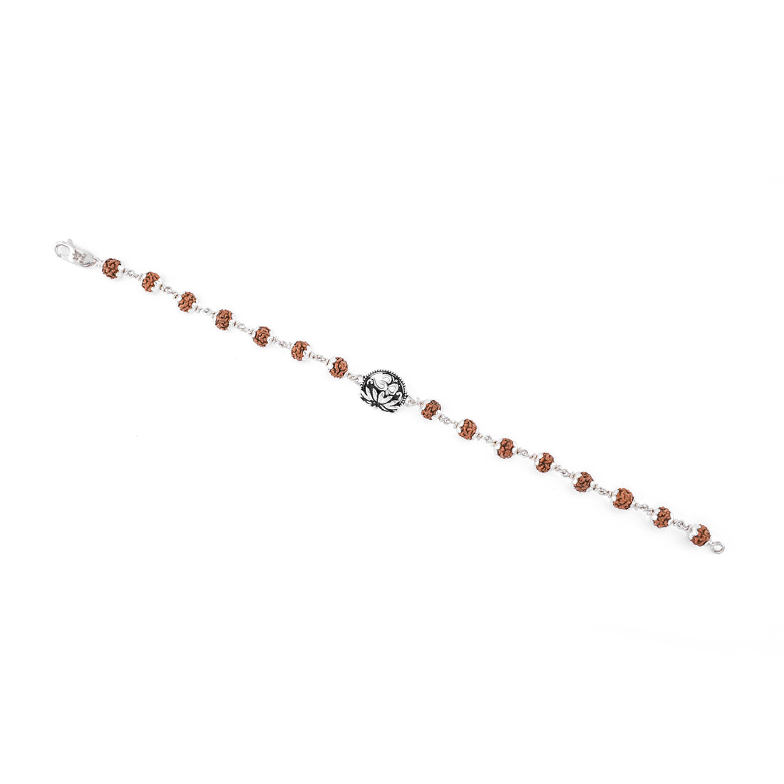 Silver Rakhi with Om and Lotus Flower and Single Line Rudraksha for Men