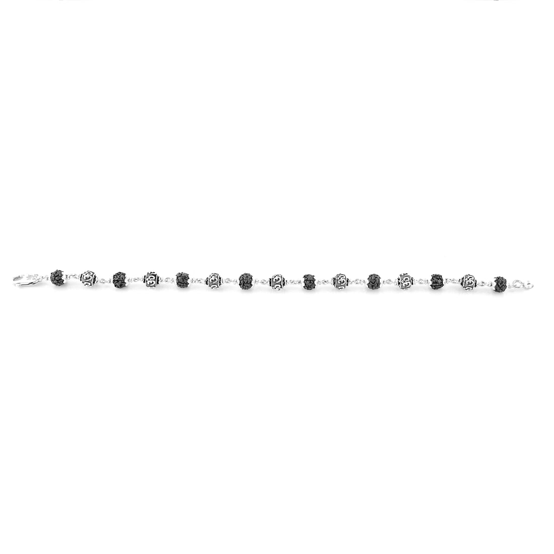 Rudraksha Silver Om Beads Bracelet