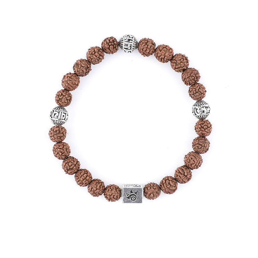 Rudraksha with Om Namah Shivay Silver Beads Bracelet