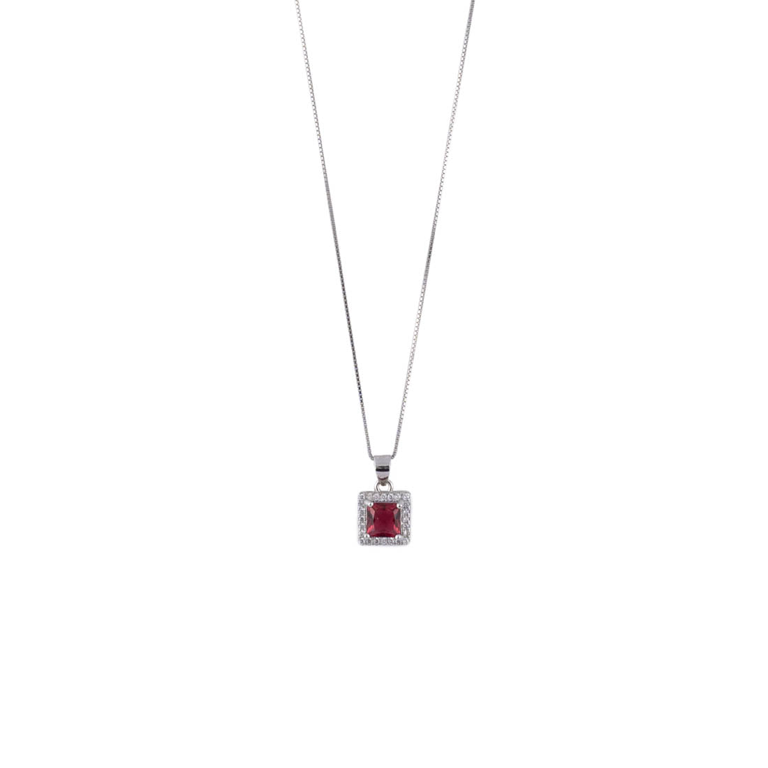 Real Silver Set Chain Pendant and Earrings with Red Stones for Women