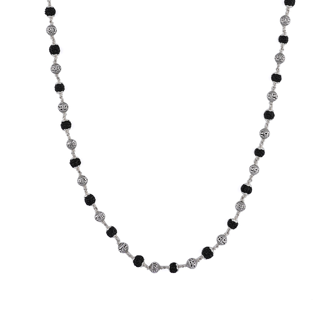 Black Rudraksha with Om Namah Shivaya Silver Beads Mala