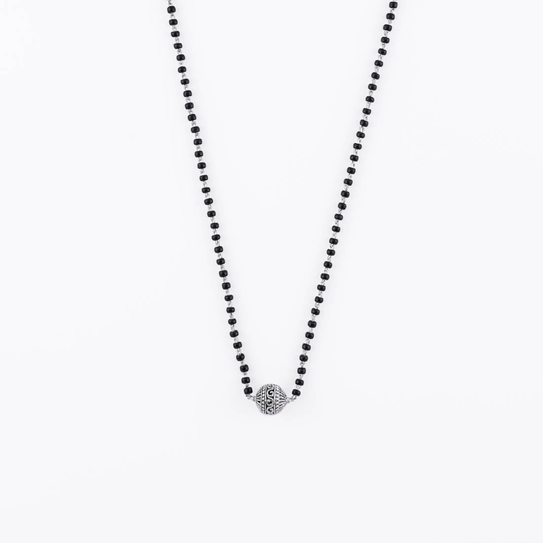 Real Black Beads Mangal Sutra with Beaded Silver Circular Pendant for Women