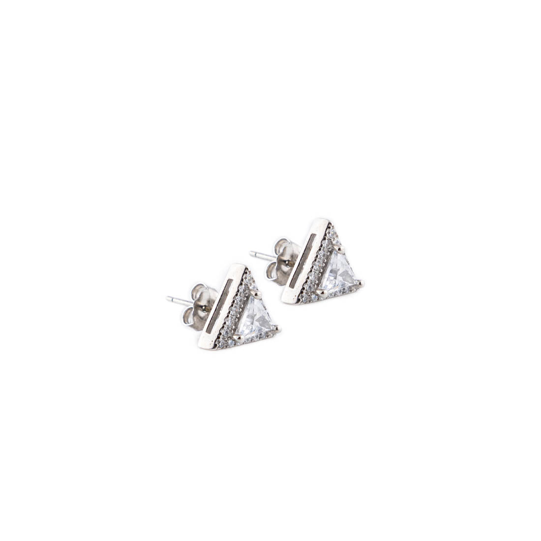 Silver Set Chain Triangular Pendant and Earrings with Stones for Women