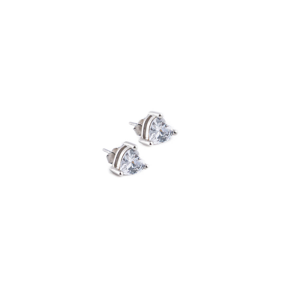 Silver Set Chain Heart-Shaped Pendant and Earrings with Stones for Women