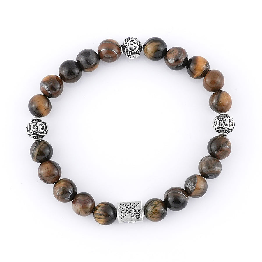 Tiger Eye Stone with Om Silver Beads Bracelet