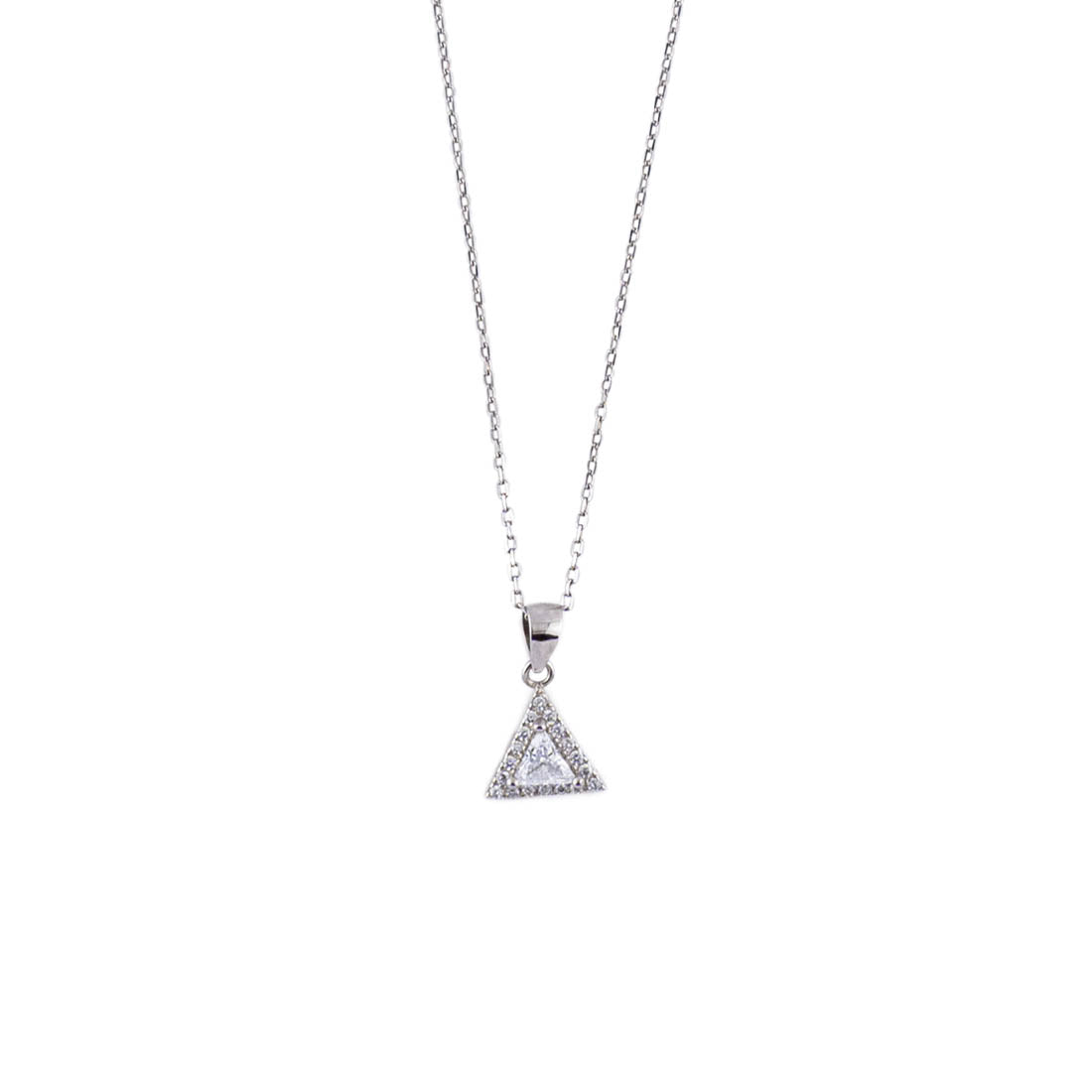 Silver Set Chain Triangular Pendant and Earrings with Stones for Women