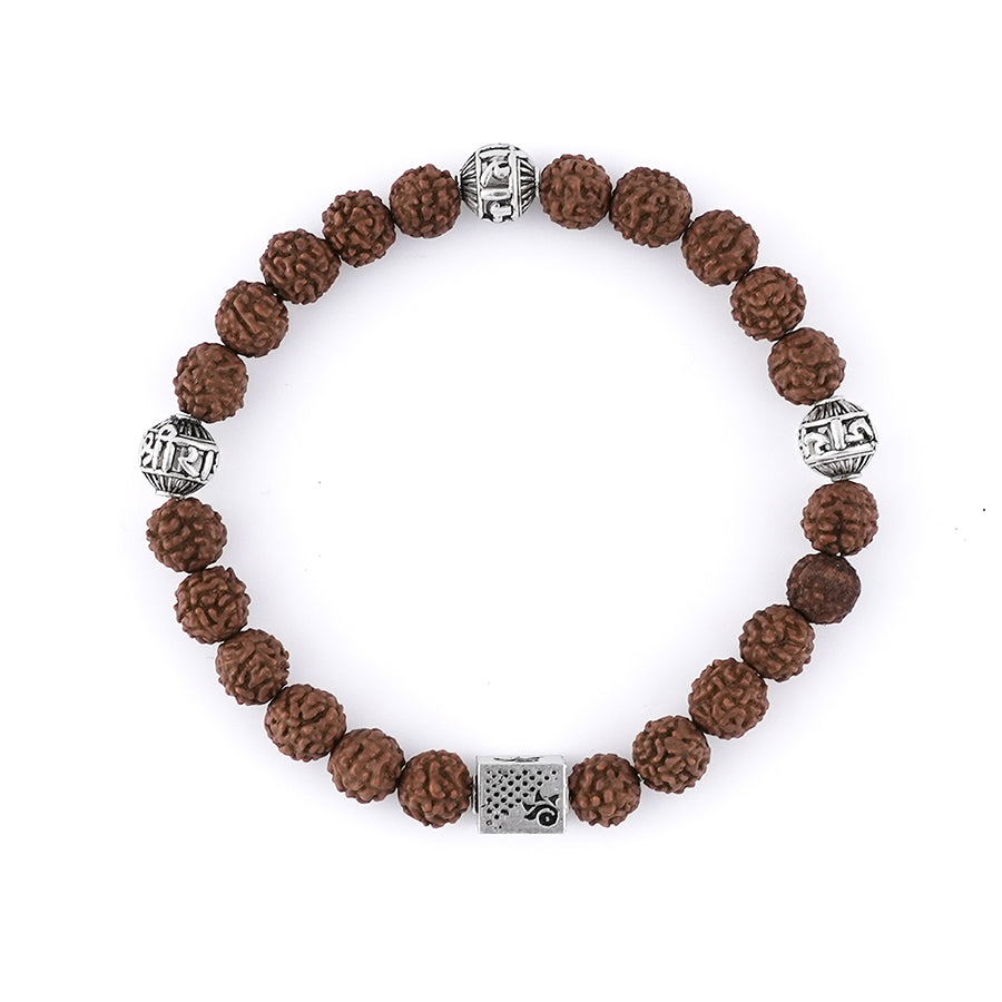 Rudraksha with Jay Shree Ram Silver Beads Bracelet