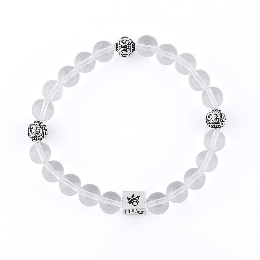 Sphatik Beads with Om Silver Beads Bracelet