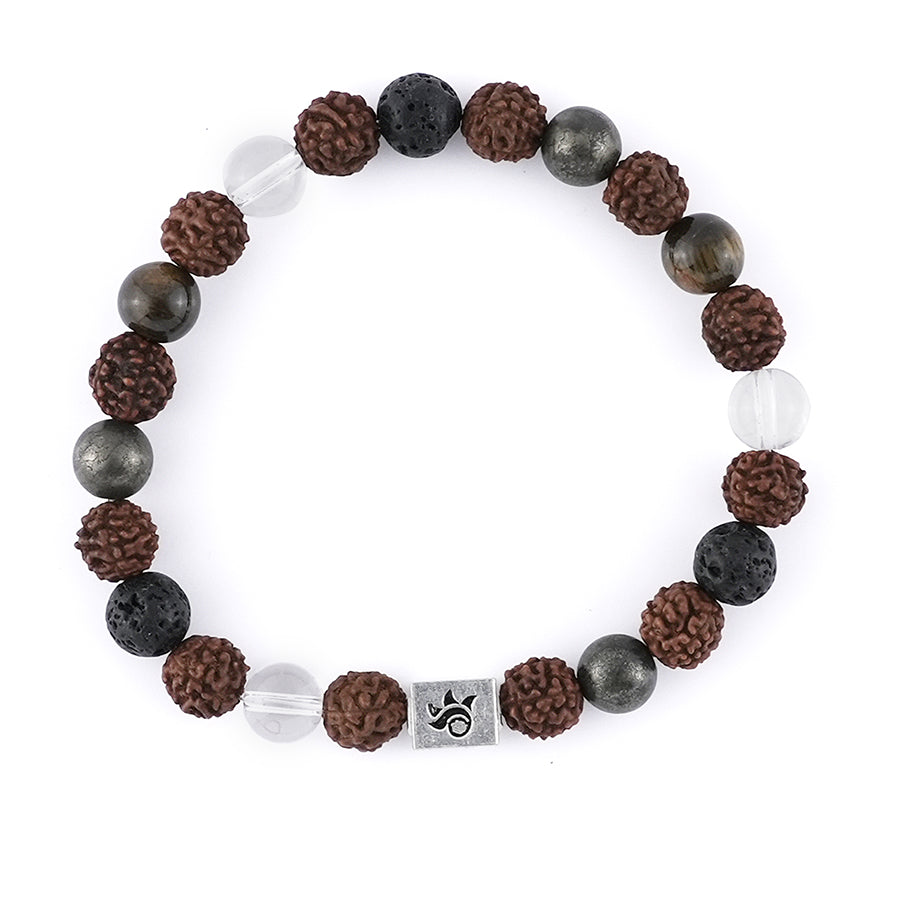 Rudraksha with Lava, Pyrite & Sphatik Beads Bracelet
