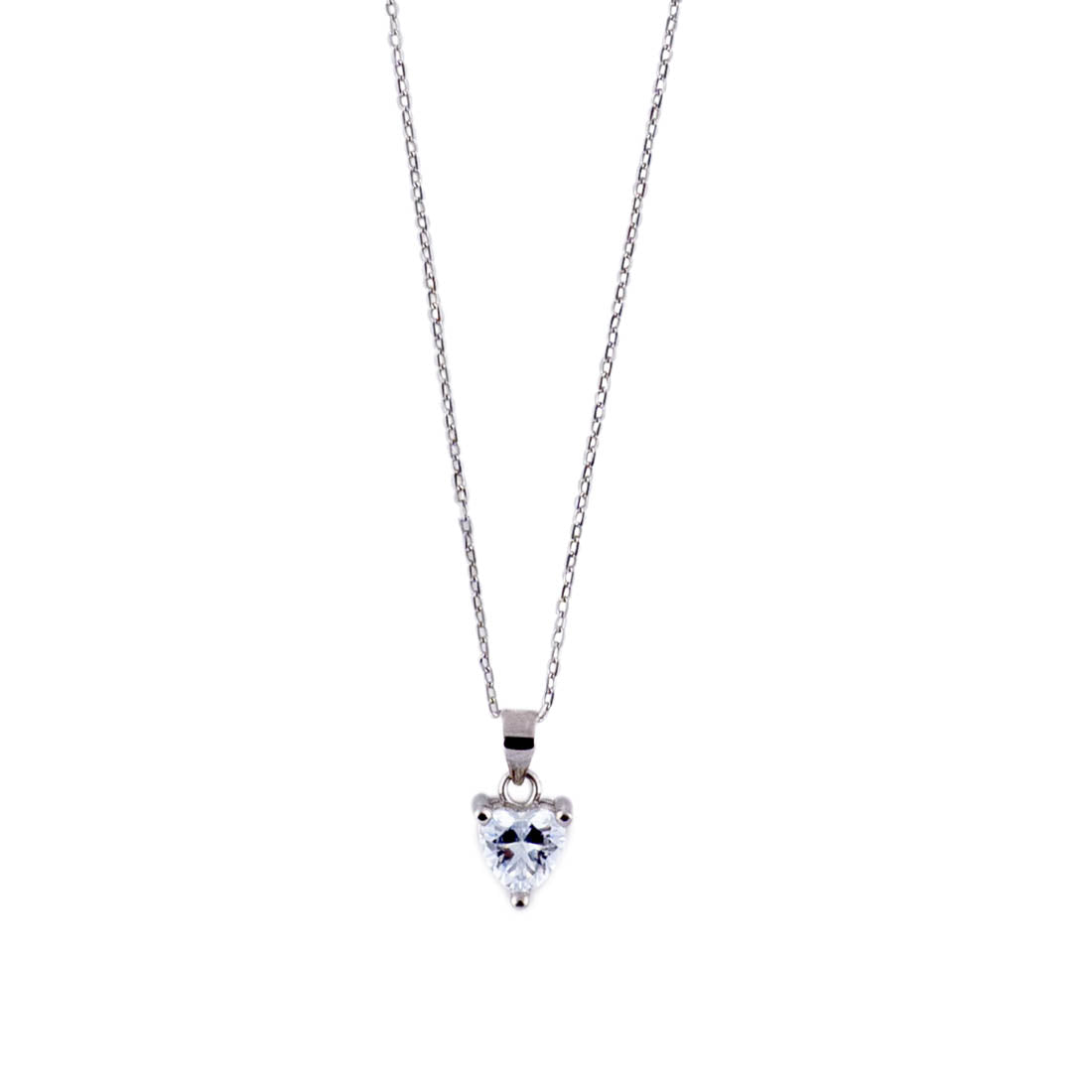 Silver Set Chain Heart-Shaped Pendant and Earrings with Stones for Women