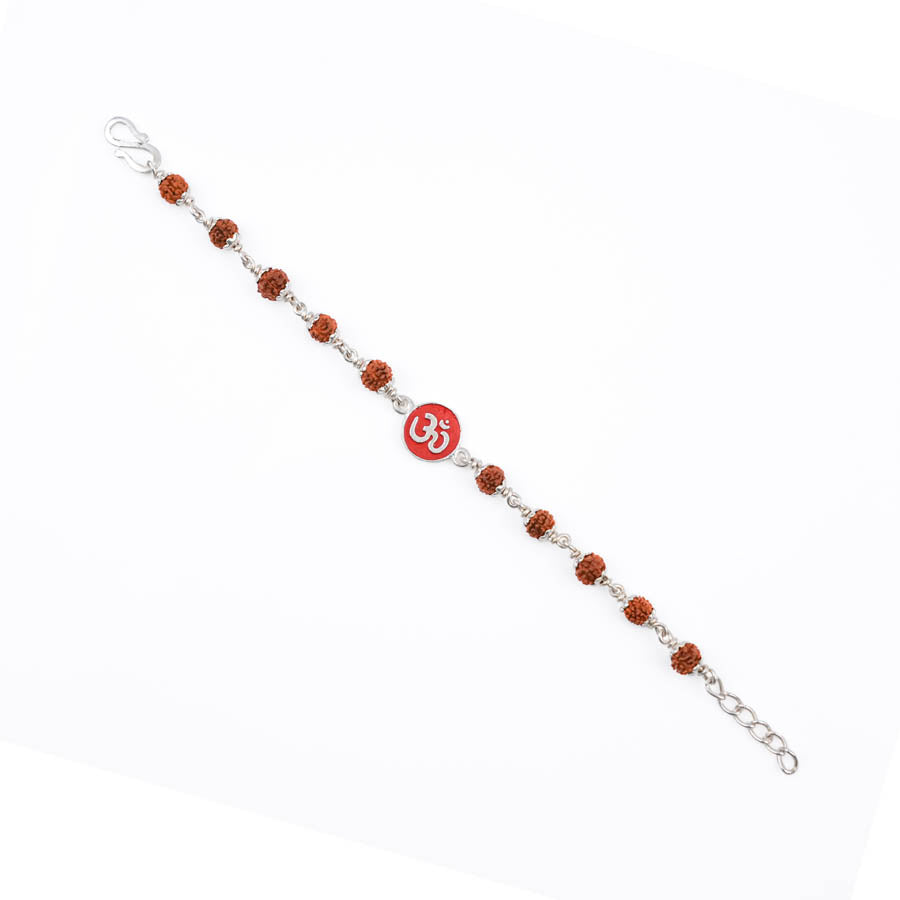Real Rudraksha Silver Bracelet with Om Single Line for Kids