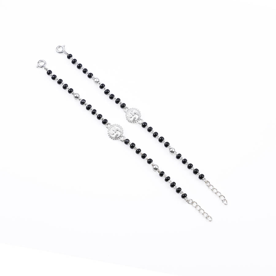Black Beads and Silver Swastik Nazariya for Kids