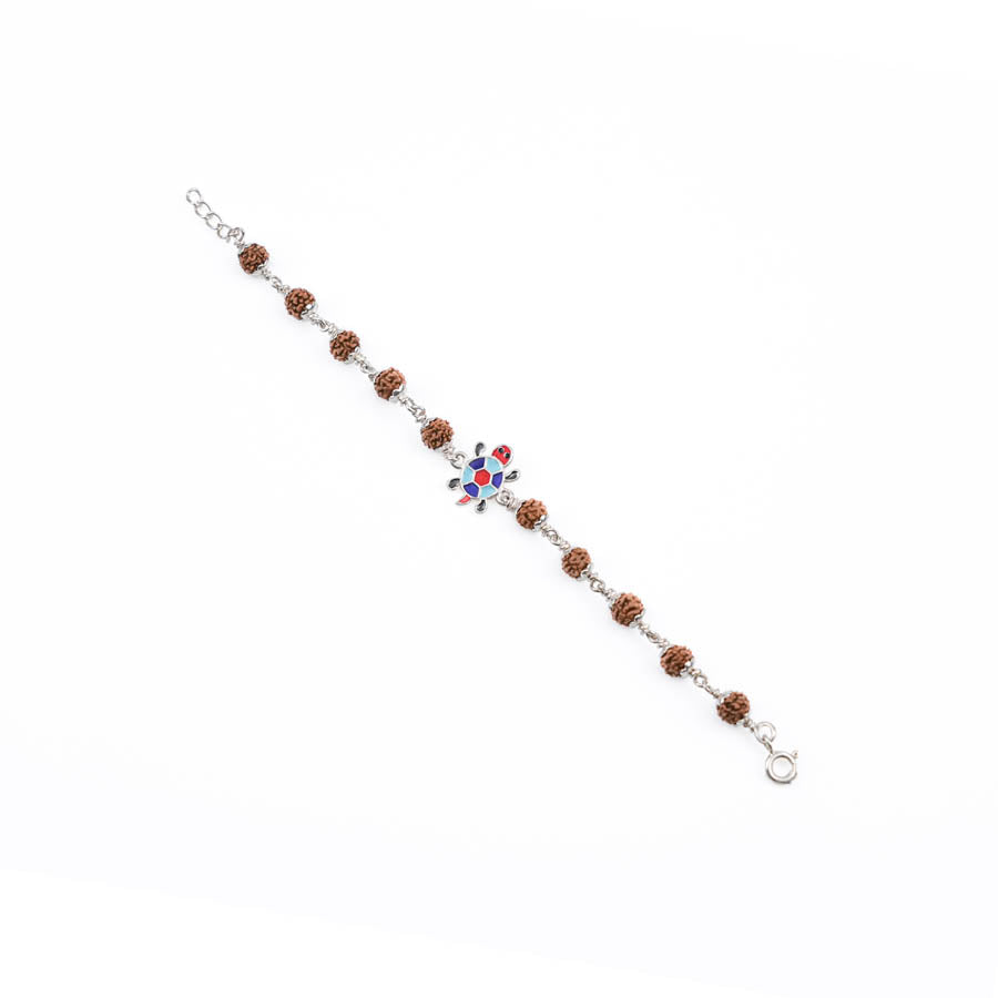 Rudraksha Silver Bracelet with Colorful Tortoise Single Line for Kids
