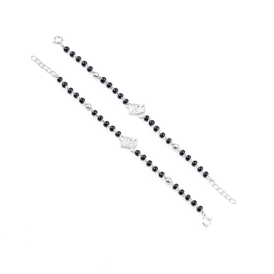 Black Beads with Silver Baby Feet Nazariya for Kids