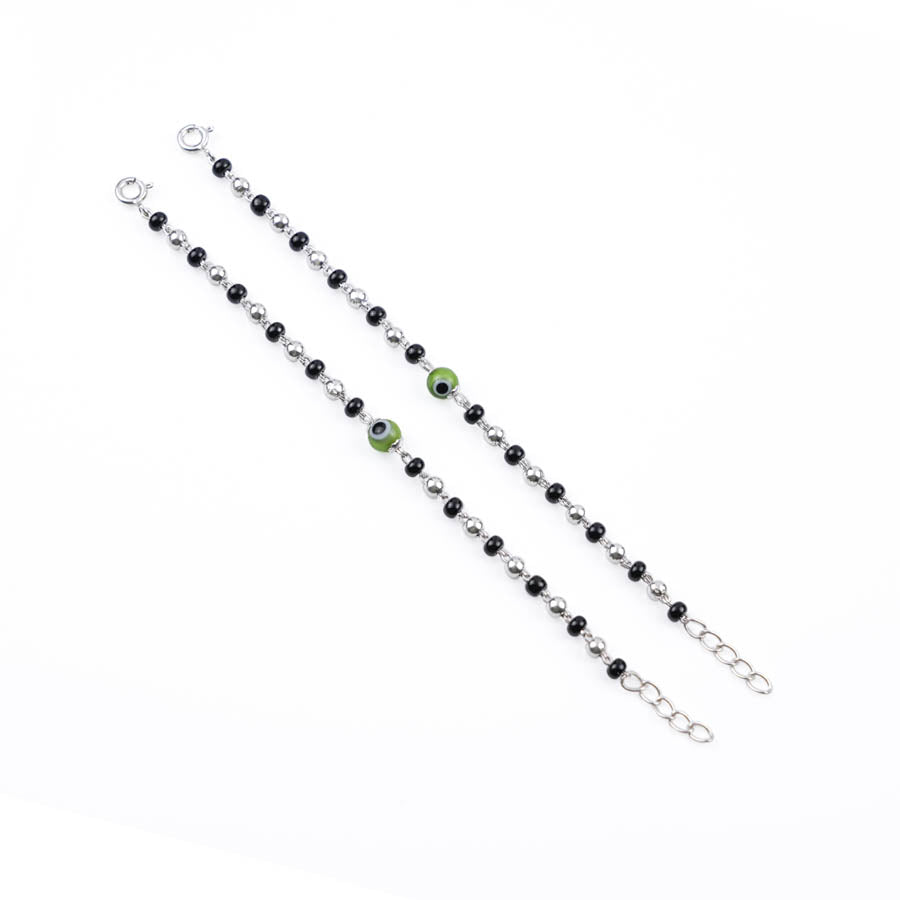 Black Silver and Green Beads Nazariya for Kids