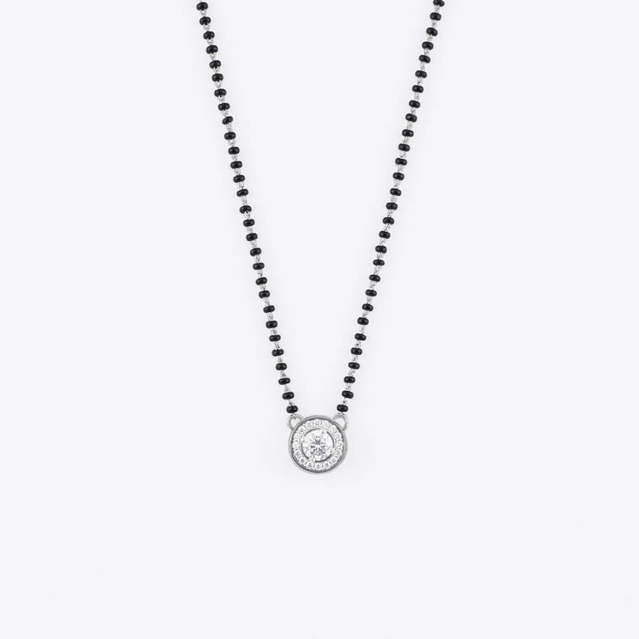 Solitaire Round Shape Mangalsutra in Silver 92.5