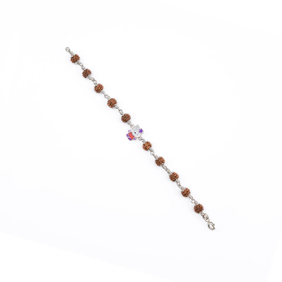 Real Rudraksha Silver Bracelet with Colorful Teddy Bear Single Line for Kids