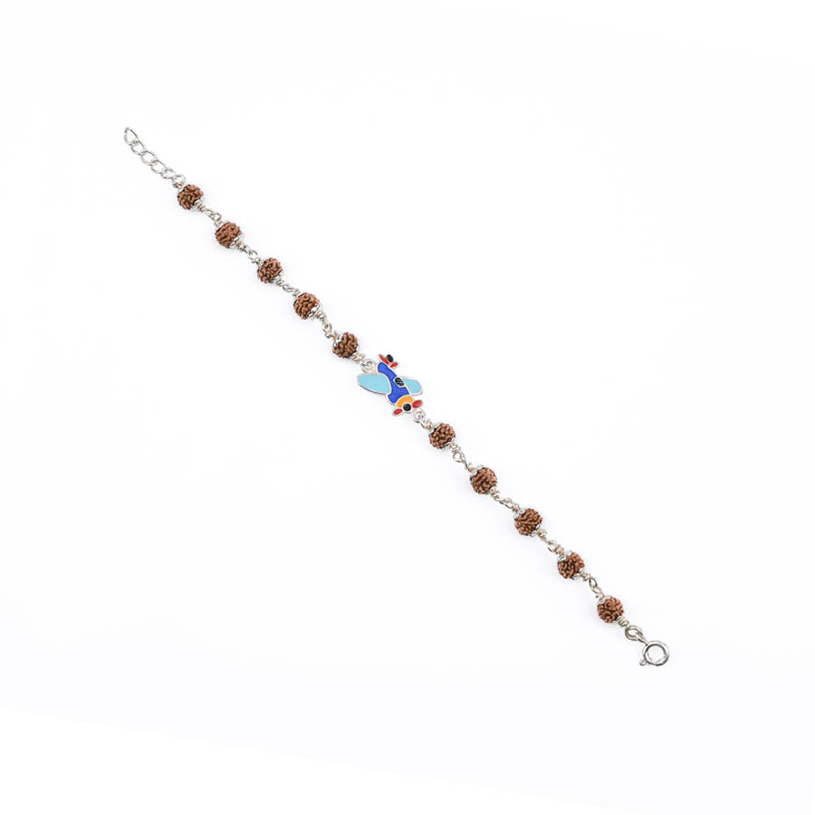 Rudraksha Silver Bracelet with Colorful Airplane Single Line for Kids