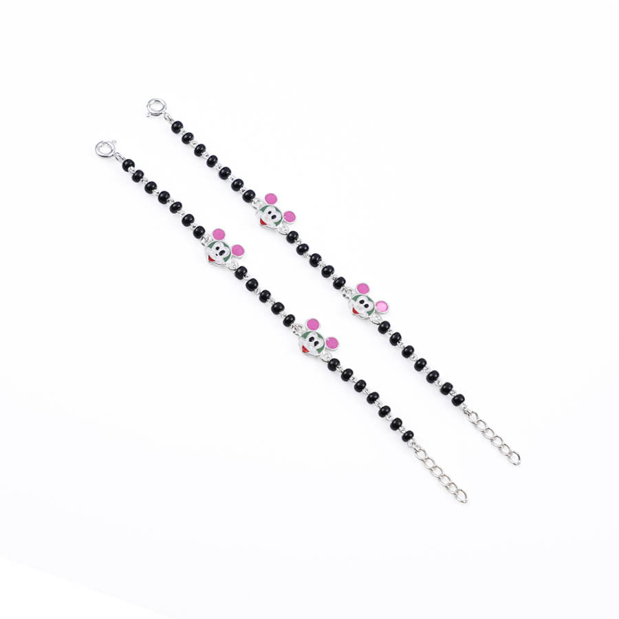 Real Black Beads Mickey Mouse Silver Nazariya for Kids