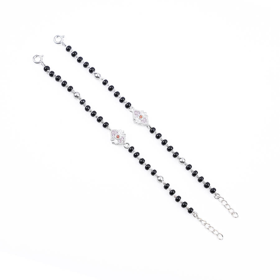 Black Beads Silver Designer Nazariya for Kids