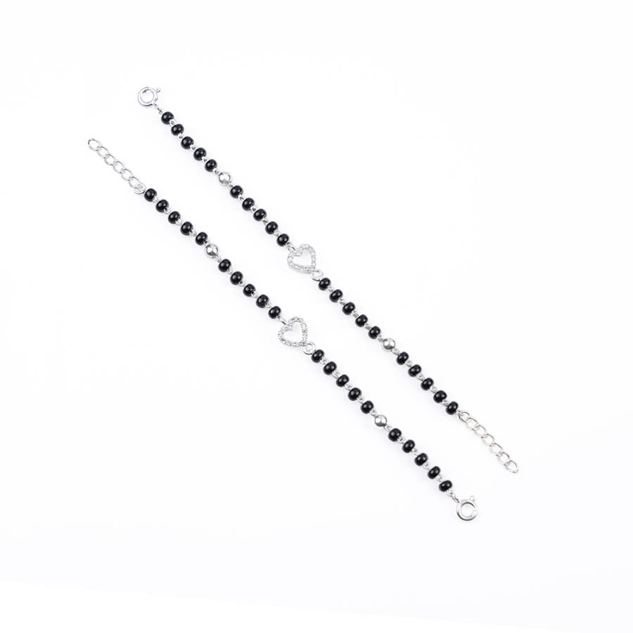 Organic Black Beads and Silver Heart Nazariya for Kids