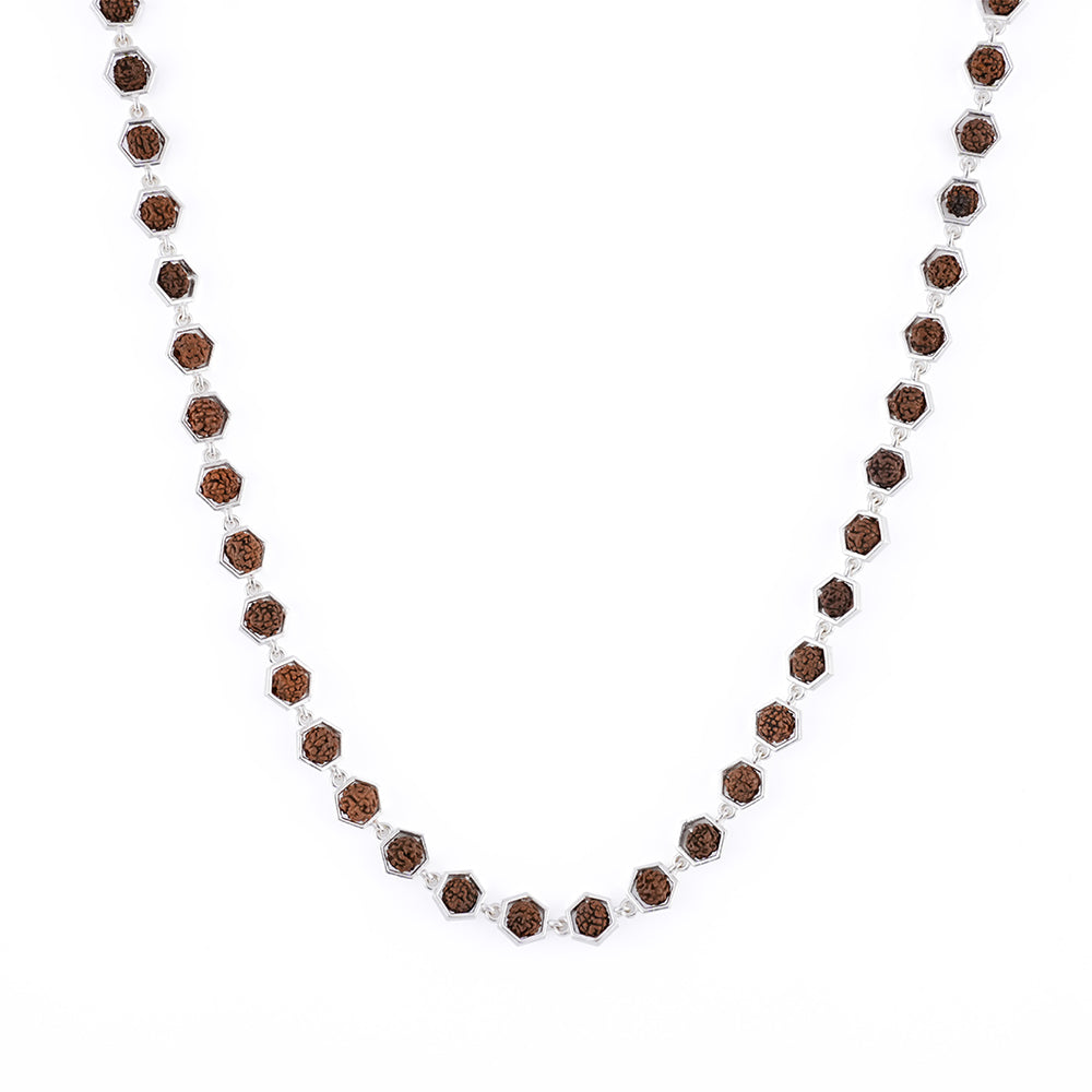 Rudraksha Silver Mala (Hexagon Ring)